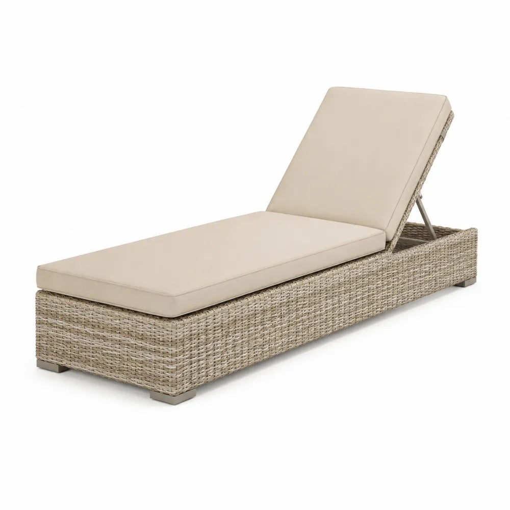 Gartenliege Sonnenliege PE Rattan Geflecht verstellbare Rückenlehne Kissen Beige 200 x 70 x 35 cm