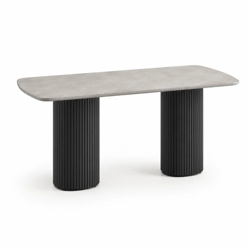 Esstisch rechteckig Keramikplatte Stahlgestell Grau Schwarz 200 cm x 90 cm x 75 cm