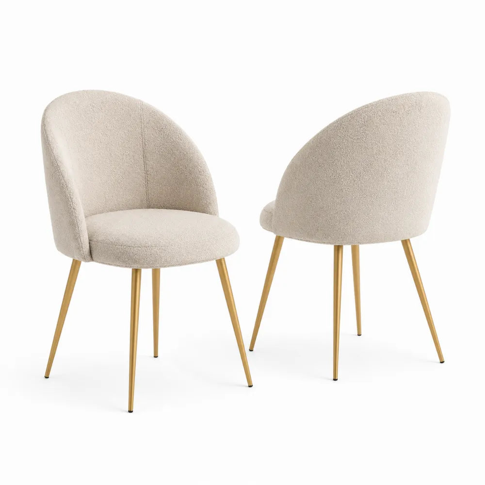 Esszimmerstuhl Set 2 teilig Polsterstuhl Bouclé Bezug Metallgestell Beige Gold 54 x 58 x 82 cm