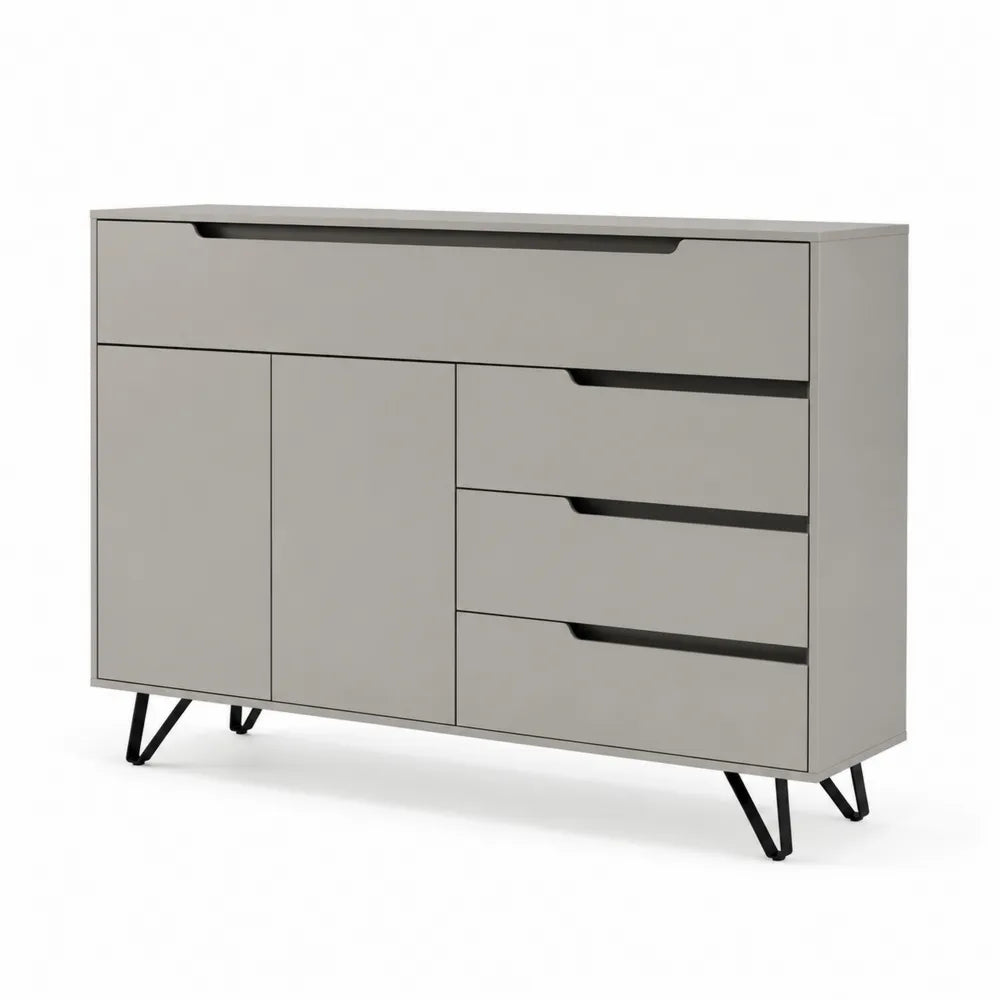 Sideboard 2 Türen 4 Schubladen MDF Metallfüße Grau Schwarz 160 cm x 40 cm x 80 cm