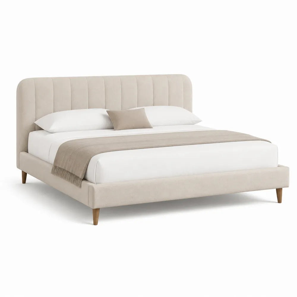 Polsterbett Doppelbett Polyesterbezug Beige 180 x 200 cm