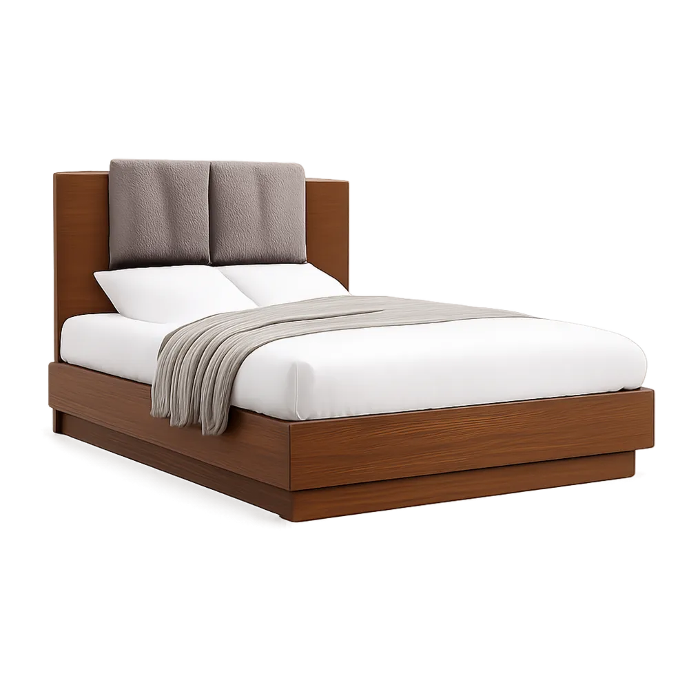 Polsterbett 180x200 cm Doppelbett mit gepolstertem Kopfteil aus Polyestergewebe Holzdekor Braun