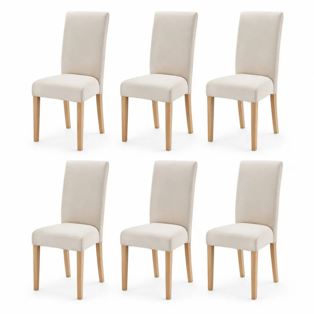 Esszimmerstühle 6er Set Polsterstuhl Polyesterbezug Holzbeine Creme Natur 45 cm x 55 cm x 90 cm