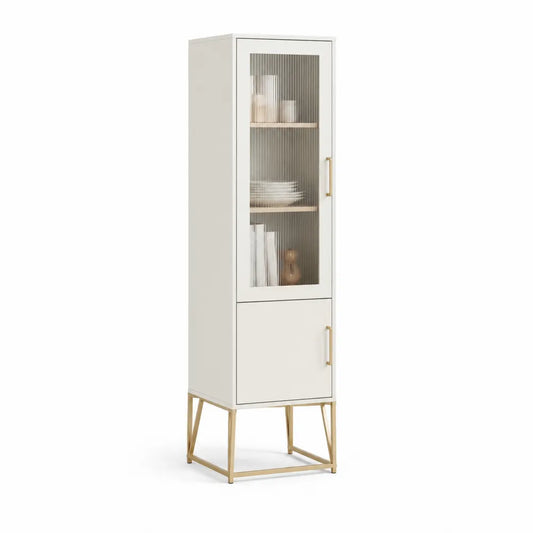 Vitrinenschrank mit Glastür MDF Stahlgestell Beige Gold 60 cm x 40 cm x 180 cm