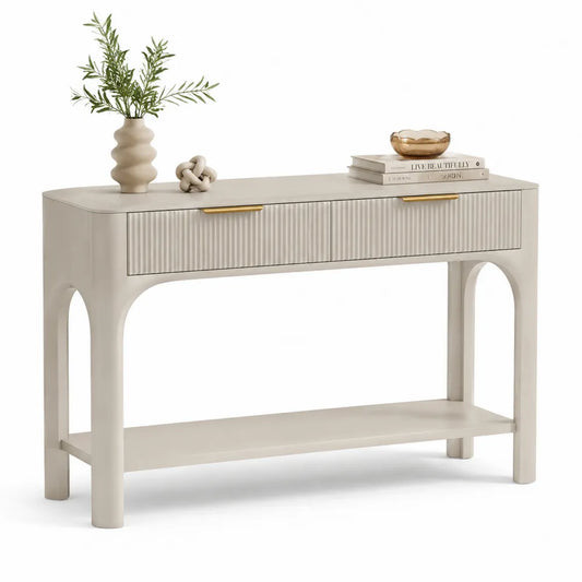 Konsolentisch mit Schubladen Ablagefläche MDF Beige Gold 120 cm x 35 cm x 80 cm