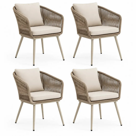 Gartenstuhl Set 4-teilig mit Armlehnen PE Rattan Geflecht Polyesterkissen Beige 58 cm x 60 cm x 82 cm