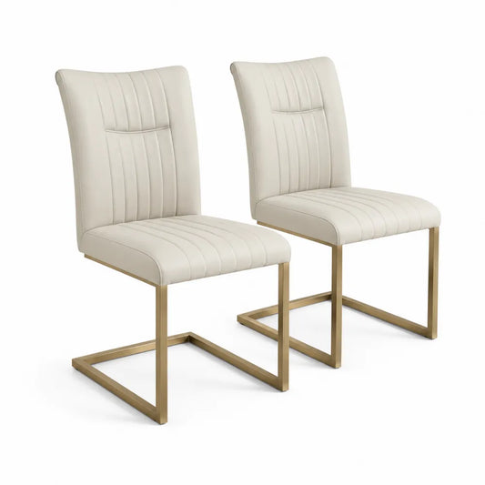 Esszimmerstuhl Set 2-teilig Polsterstuhl PU Kunstleder Metallgestell Beige Gold 46 cm x 58 cm x 88 cm