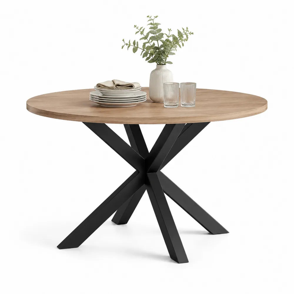 Runder Esstisch MDF Holzdekor Metallgestell schwarz braun 120 x 120 x 75 cm