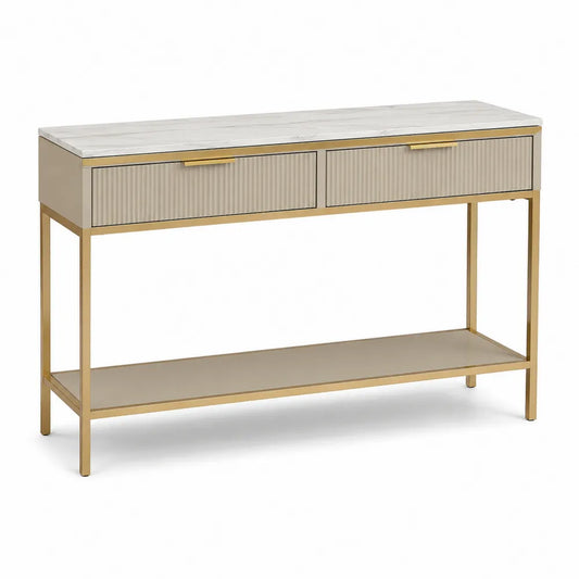 Konsolentisch mit Schubladen MDF Marmoroptik Ablagefläche Beige Gold 140 x 35 x 80 cm