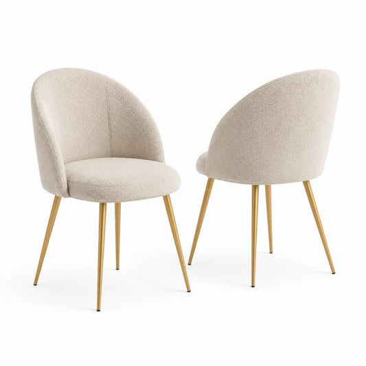 Esszimmerstuhl Set 2 teilig Polsterstuhl Bouclé Bezug Metallgestell Beige Gold 54 x 58 x 82 cm