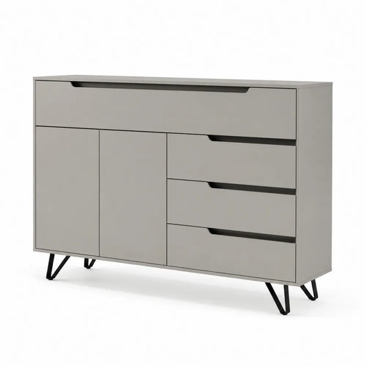 Sideboard 2 Türen 4 Schubladen MDF Metallfüße Grau Schwarz 160 cm x 40 cm x 80 cm