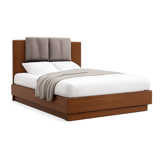 Polsterbett 180x200 cm Doppelbett mit gepolstertem Kopfteil aus Polyestergewebe Holzdekor Braun