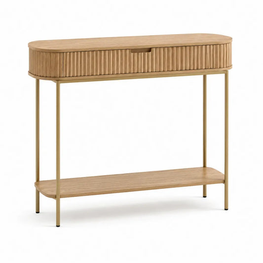 Konsolentisch mit Schublade Ablagefläche MDF Stahlrahmen Holzdekor Beige Gold 120 cm x 35 cm x 80 cm