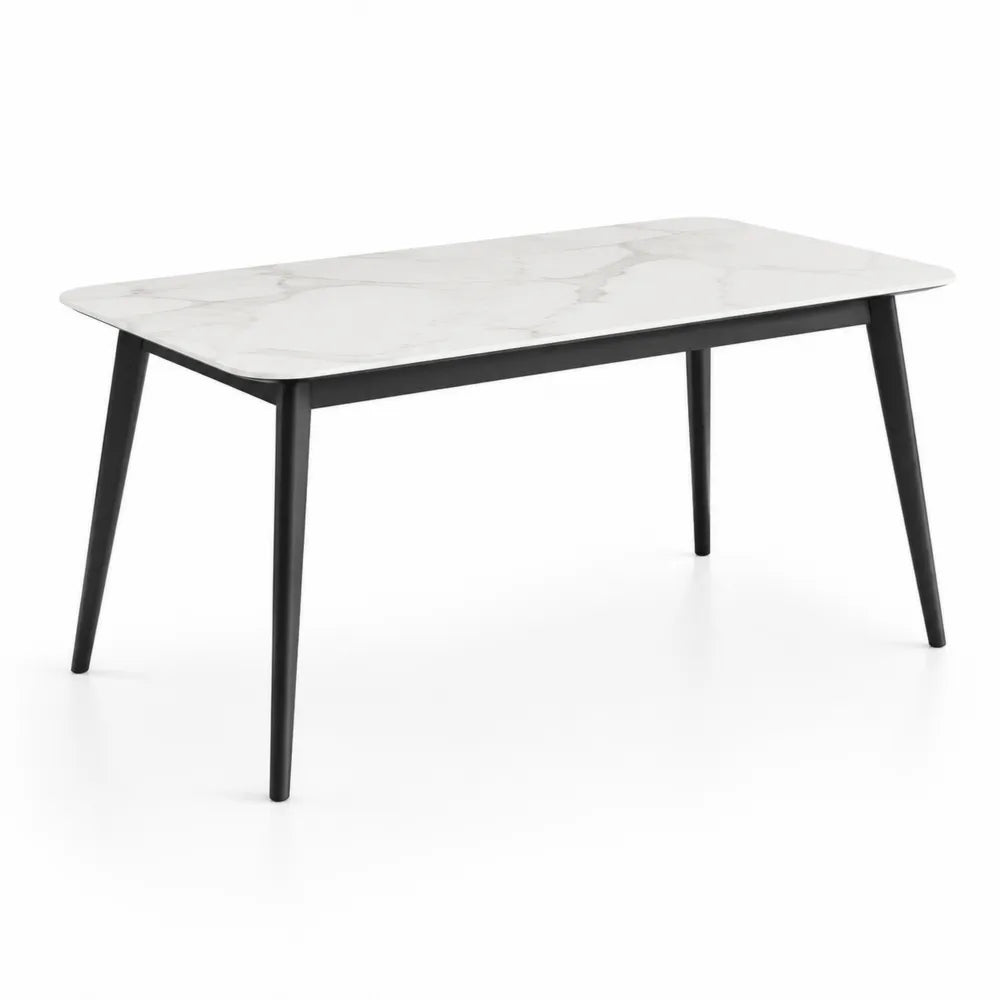 Rechteckiger Esstisch Keramik Tischplatte Metallgestell schwarz weiß Marmoroptik 180 x 90 x 75 cm