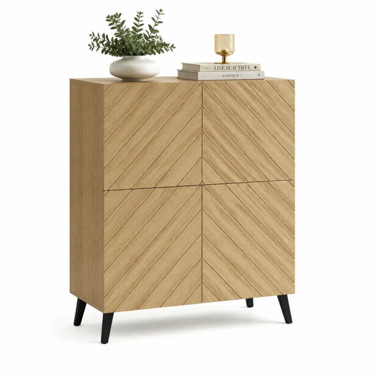 Sideboard Schrank mit 2 Türen MDF Fischgrät Front Metallbeine Rechteckig Eichefarben Schwarz 100 x 40 x 120 cm