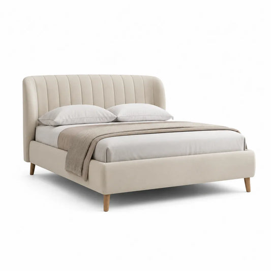 Polsterbett Doppelbett 180 x 200 cm mit gepolstertem Kopfteil Polyesterbezug Beige