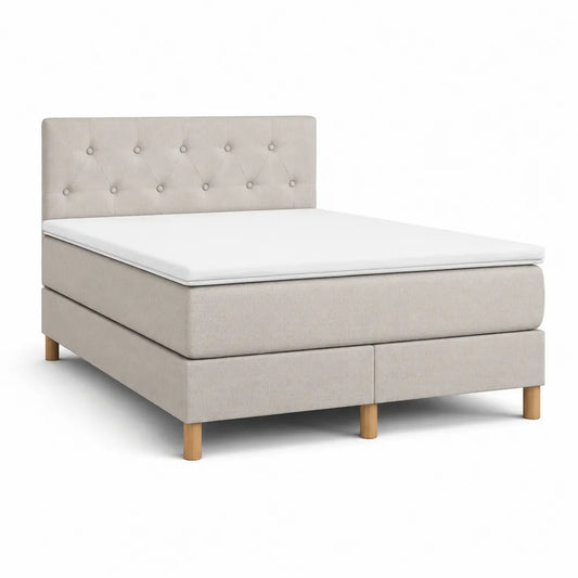 Polsterbett Doppelbett 180 x 200 cm mit gepolstertem Kopfteil Polyesterbezug Beige