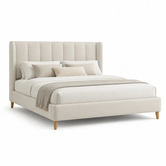 Polsterbett Doppelbett Polyesterbezug Beige 180 x 200 cm