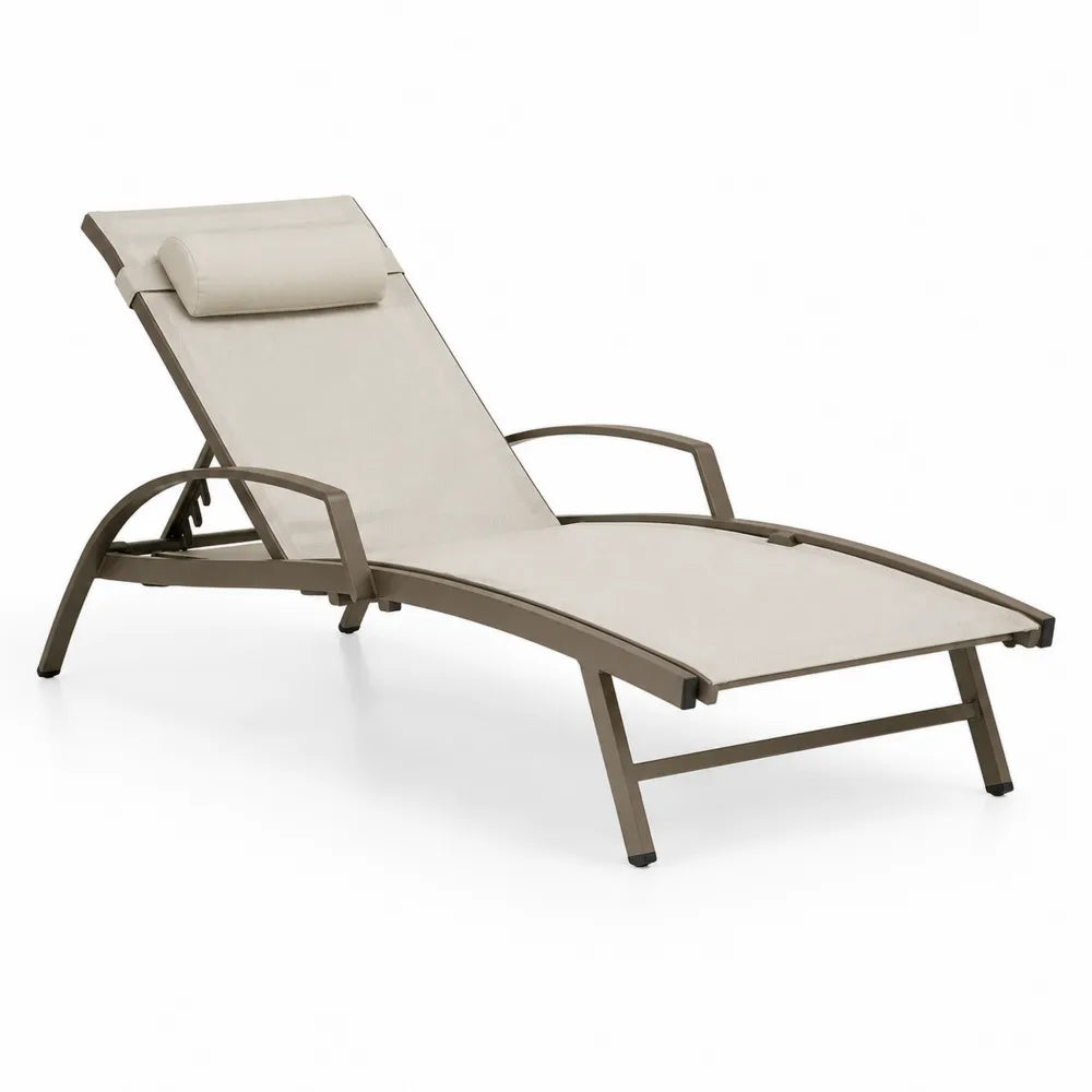 Gartenliege Relaxliege Aluminium Textilene Bezug verstellbar Beige Braun 190 cm x 70 cm x 90 cm
